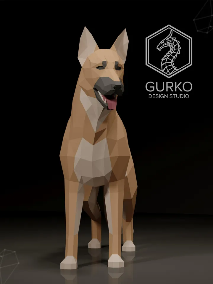 German Shepherd Papercraft, Dog, Digital Template, PDF Download, Gurko, 3D LowPoly, Pepakura, Origami Sculpture, Paper Party Decor, DIY Gift