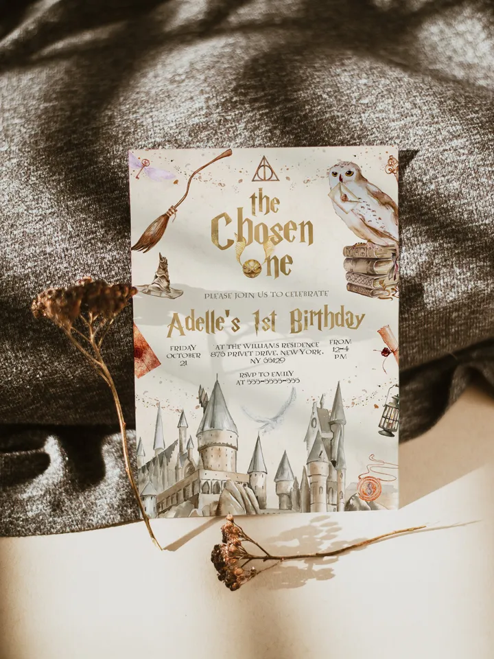 The Chosen One Invitation; Wizard Birthday Party; Magic School 1st Birthday Invitation Template; Editable Wizarding World Invitation; Wms12