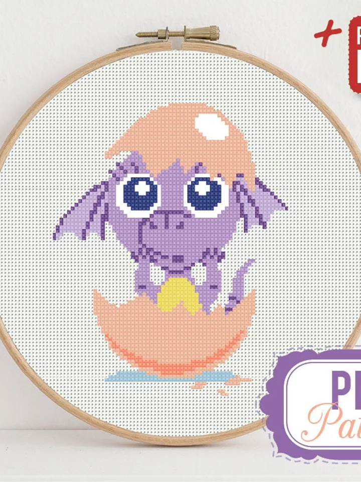 Dragon Baby Cross stitch pattern Fantasy Dragon Cross stitch pattern Egg Purple PDF Format Instant Download Home decor Modern