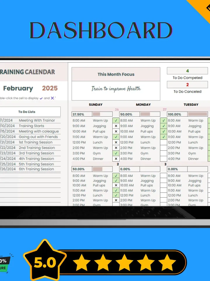 Training Calendar Template | Editable, Easy-to-Use Google Sheets, Digital Download for Workout and Fitness Planning, Customizable