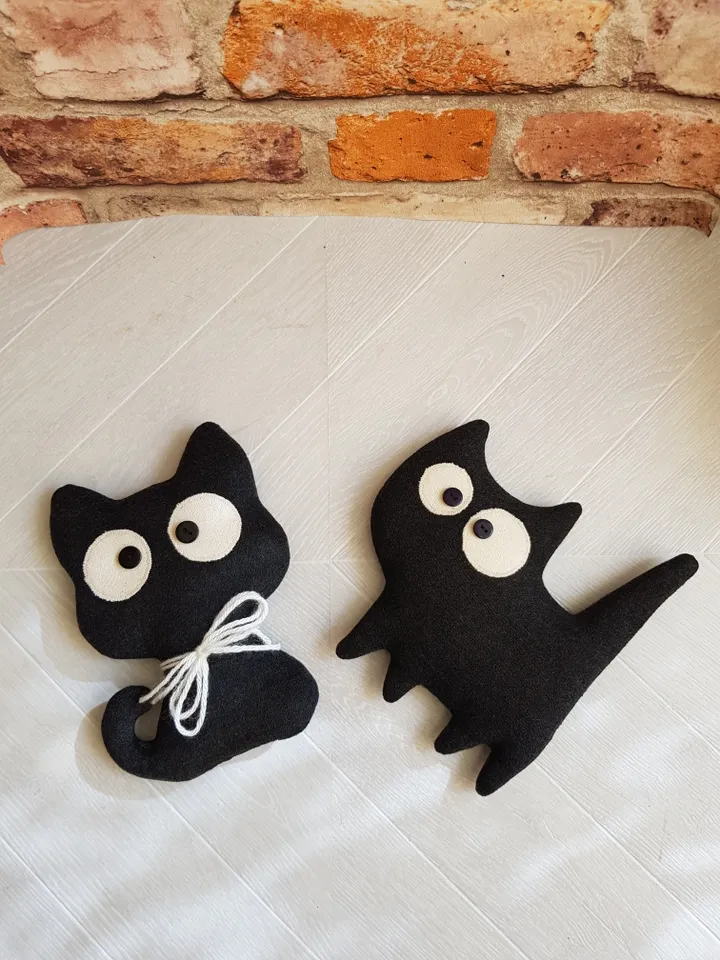 Black cat pattern PDF for sewing Halloween doll, digital tutorial in english