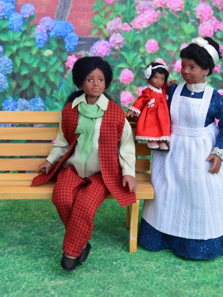 Miniature doll in 1/12 scale.  Nanny doll for the dollhouse.