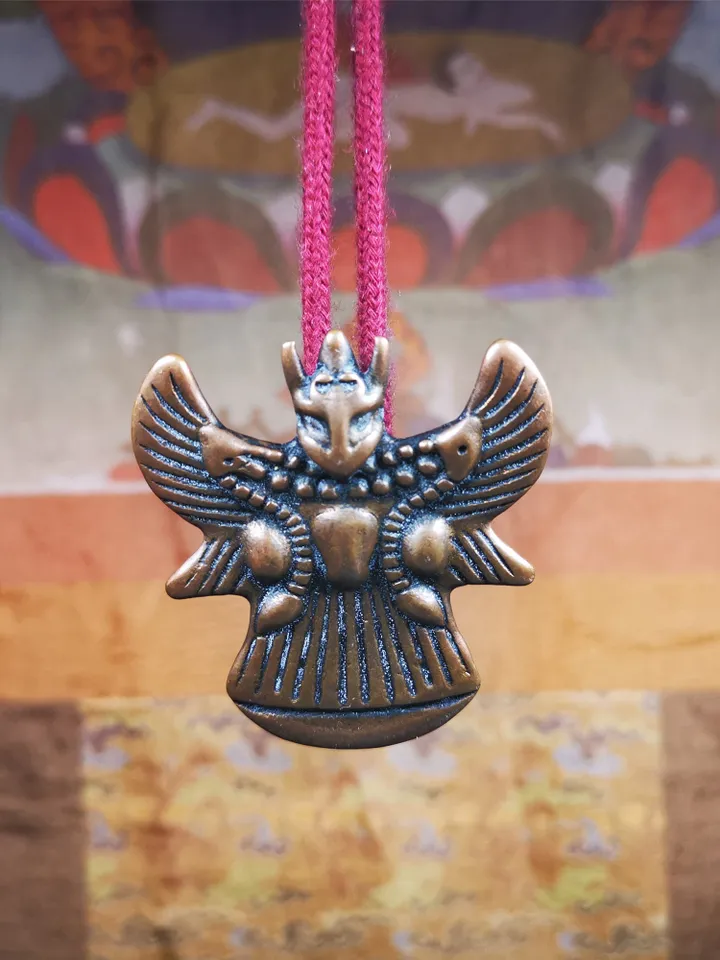 Gandhanra Antique Tibetan Buddhist Amulet,Garuda,Garula,Suparna,Golden-winged Bird Pendant,Made of Bronze - 2.24"