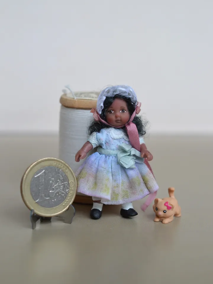 Miniature doll in 24th scales. Handmade doll toy. Miniature for dollhouse.
