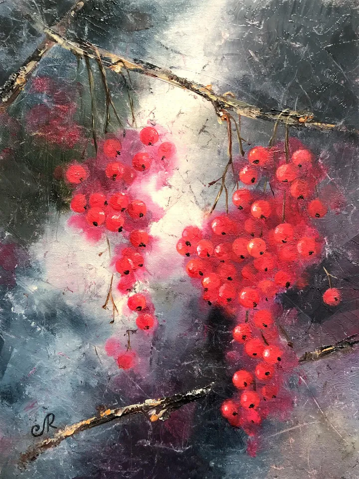 Berries Original Painting Fruits Oil Still Life Kitchen Wall Art Fruits Painting