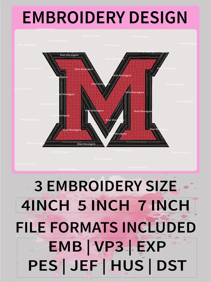NCAA Miami (OH) RedHawks Embroidery File, 3 Sizes, 6 Formats, NCAA Machine Embroidery Design, NCAA Logo, NCAA Teams