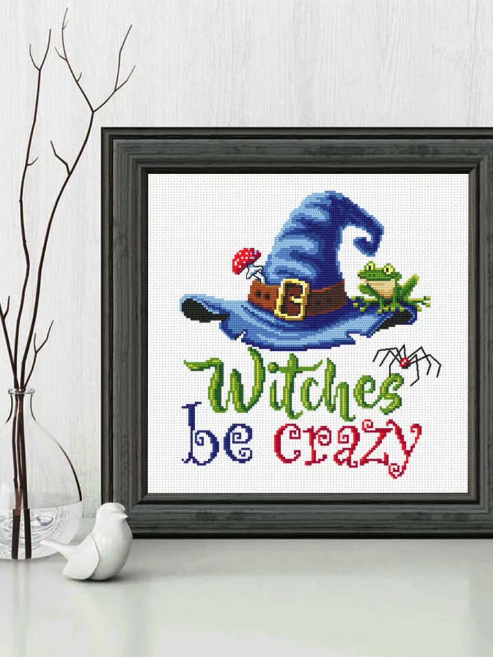 Witches be crazy cross stitch pattern download PDF Halloween witch cross stitch chart, Cute Halloween pattern digital PDF Witches decor #H47