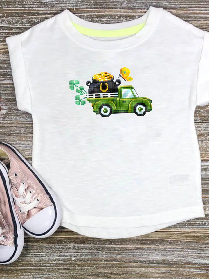 St Patricks truck cross stitch pattern PDF download Happy St Patrick's Day cross stitch chart for beginner, Pot of gold cross stitch #T30
