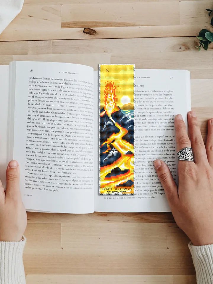 Hawaii volcanoes national park bookmark cross stitch pattern PDF download, Nature cross stitch chart, Digital bookmark pattern PDF #B242