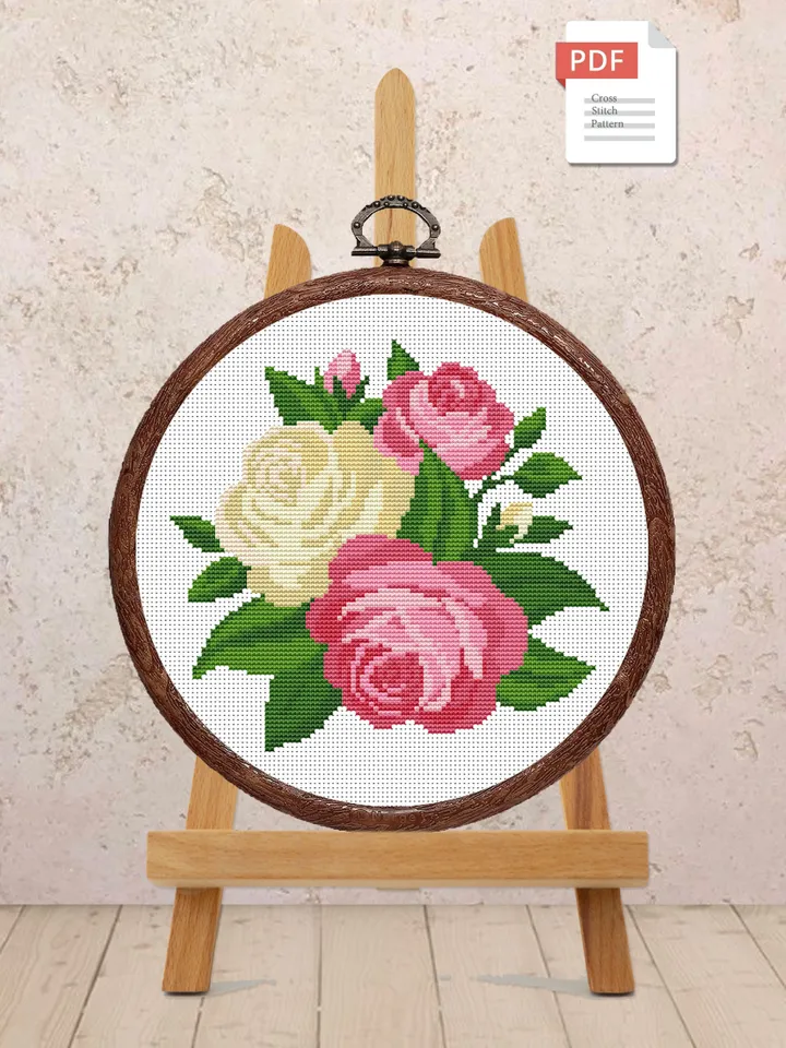 Roses Cross Stitch Pattern, Flower Cross Stitch Pattern, Embroidery Rose, Flower xStitch, Potted Flowers Cross Stitch Pattern #flw008