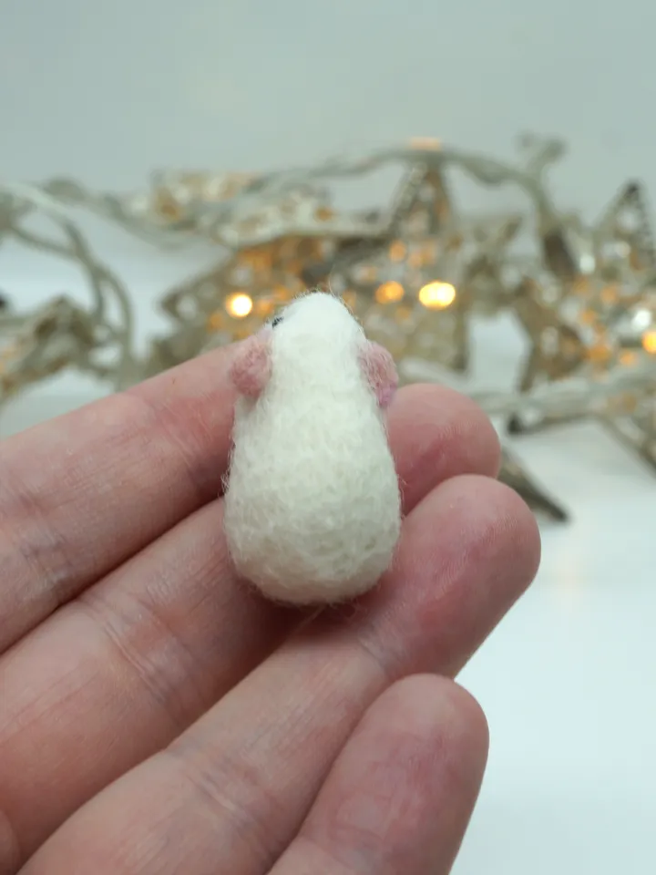Needle felted white guinea pig miniature