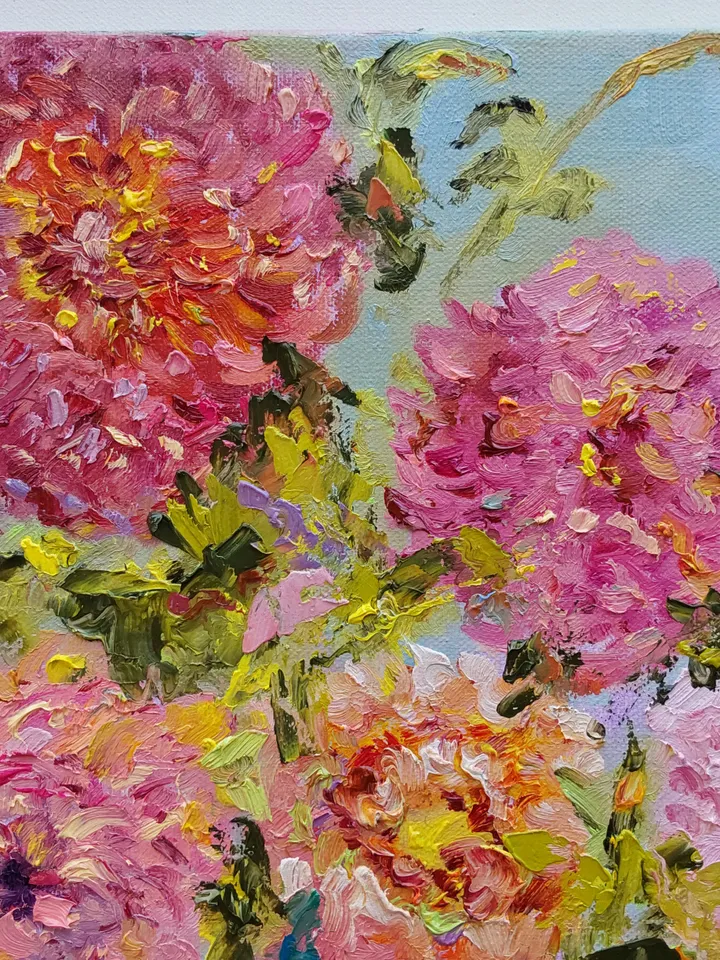 Oil painting on canvas 30x40cm (12x16inch) "Still life with dahlias and chrysanthemums"