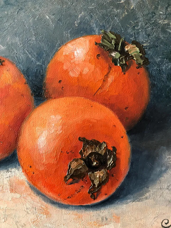 Still Life Original Painting Fruits Oil Painting Persimmons Wall Art