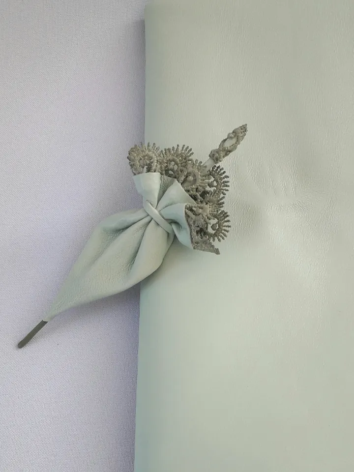 Leather brooch light green umbrella for her , 3rd anniversary gift for wife, Leather women's jewelry