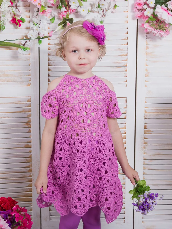 Open Shoulder Summer Dress Kamila for Little Girl Crochet Pattern