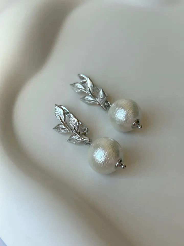 Wedding earrings, japanese cotton pearl earrings, handmade earrings