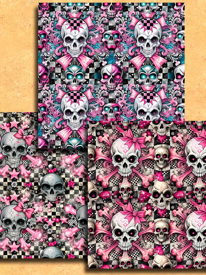 Patterns with cute skulls 16 pieces, Magic paper for printing, creativity, scrapbooking, office.
Patterns with cute skulls 16 pieces, Magic paper for printing, creativity, scrapbooking, office.