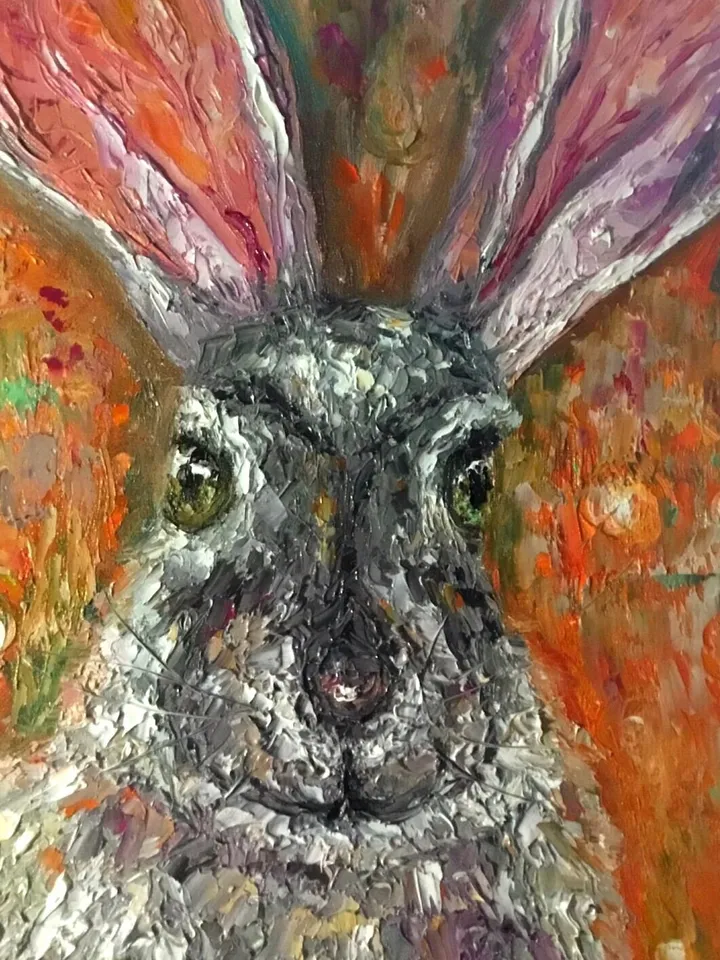 Hare painting,3 d canvas art,original oil painting,home decoration,kids room wall art,no frame needed.