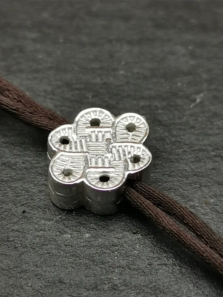Gandhanra Handmade Tibetan Buddhist Mala Bead Pendant,Sterling Silver Lucky Knot Bead,Endless Knot Bead for Prayer Beads,Jewelry Accessories