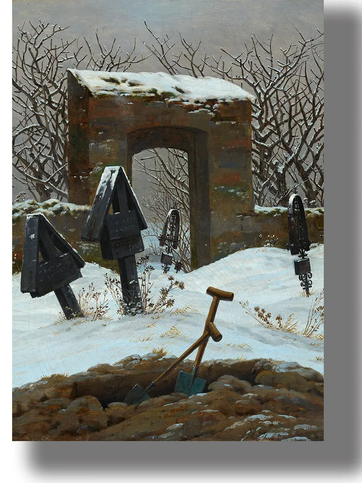 Graveyard in the snow.