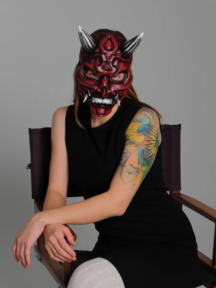 Japanese Oni Mask, red oni mask, wearable mask, tengu mask, kabuki mask, japanese demon mask, japanese theater, demon mask