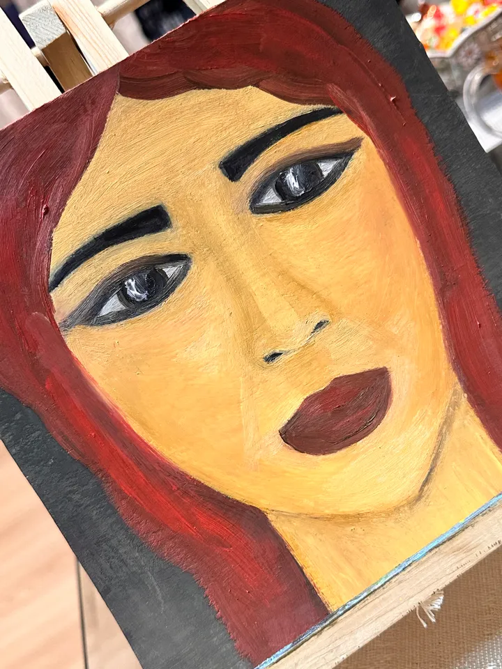Oil Painting Abstract Portrait of a Girl Female Art People Cardboard 8x8 inches 20x20 cm Miniature Modern Art Abstraction Unframed Wall Decor