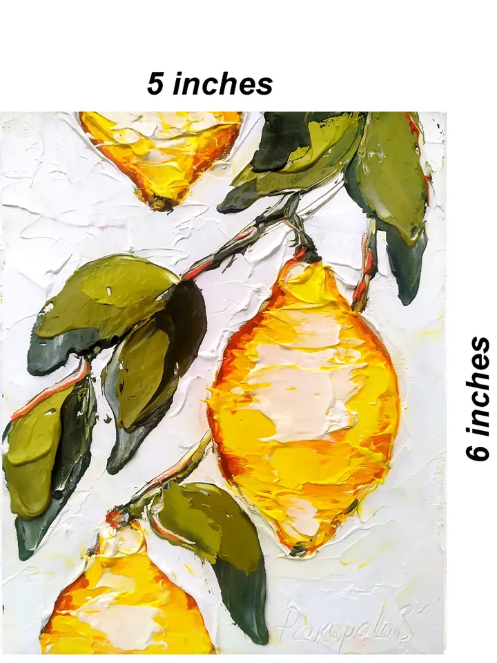 Lemon Painting Italy Original Art Impasto Painting  Floral Small Artwork Fruit Painting Lemon Art 6 by 5  by ArtProkopaloSv