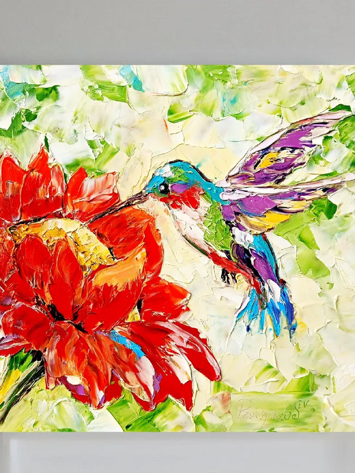 Hummingbird Painting Birds Original Art Christmas Gifts Animal Artwork Hummingbird Impasto Oil Wall Art Personalized Gifts by ArtProkopaloSv