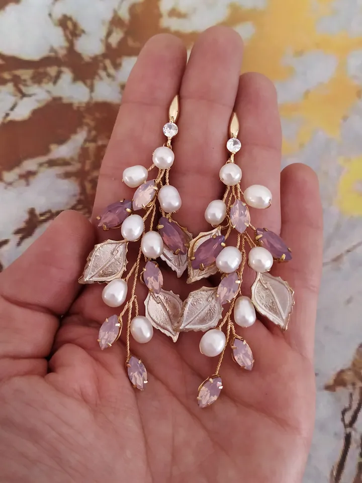 Silver | Gold | Rose Gold Laurel Wedding Earrings, Boho Wedding Earrings | Jewelry, Boho Bridal Earrings, Chandelier Statement Earrings