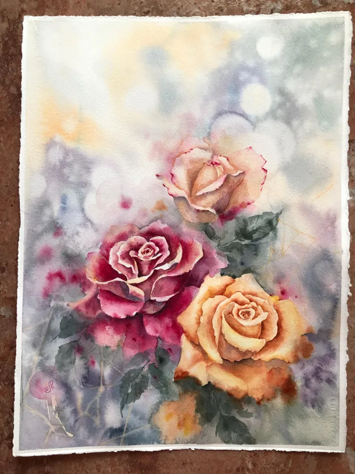 Roses Original Painting Flowers Watercolor Painting Floral Wall art