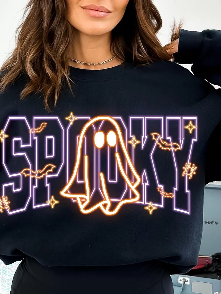 Cute Colorful Neon Spooky Ghost Png, Halloween Boo Bow Png, Neon Halloween PNG, Boo Ghost Shirt Png, Cute Boo Halloween Sublimation Design