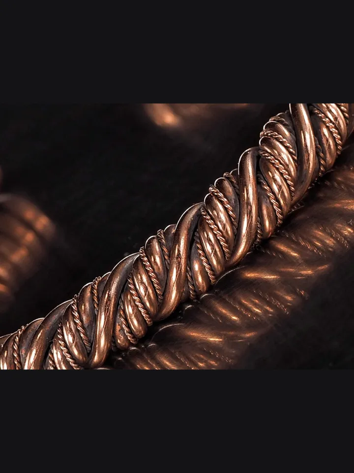 Woven copper wire cuff bracelet Antique style handcrafted copper jewelry