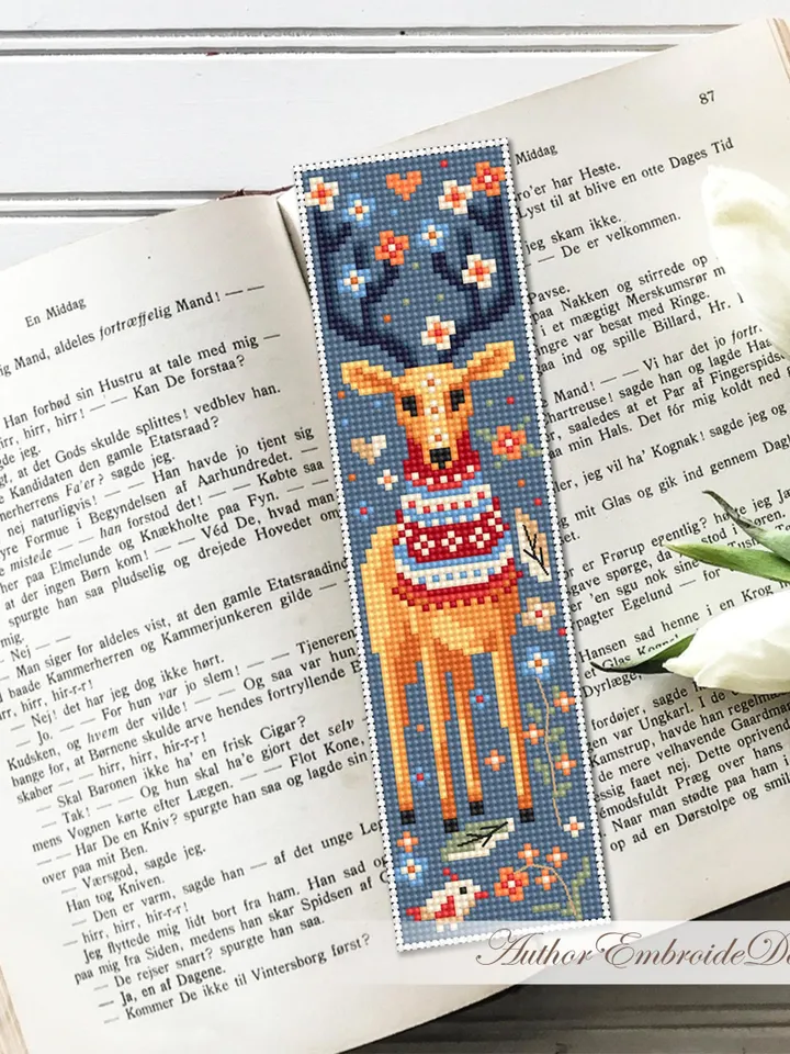 Animal bookmark cross stitch pattern PDF download Scandinavian folk deer cross stitch chart, Flower bookmark pattern digital PDF #B427