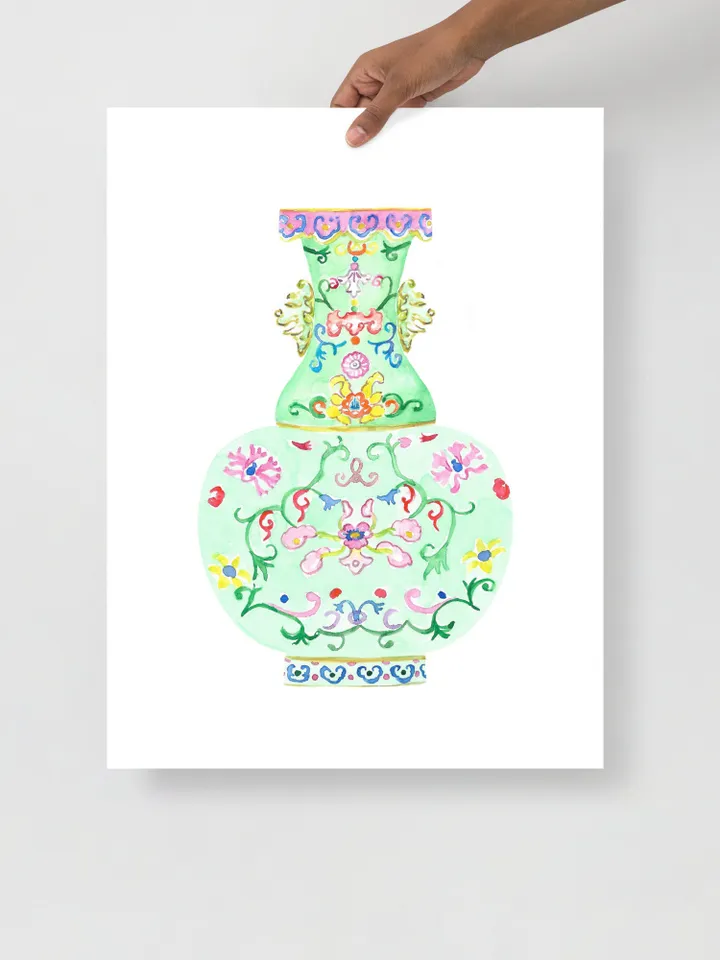 Chinoiserie Green Ginger Jar Watercolor Wall Art Print Chinoiserie Vase Art Vintage Porcelain Vase Arts For Living Room Ginger Jar Decor