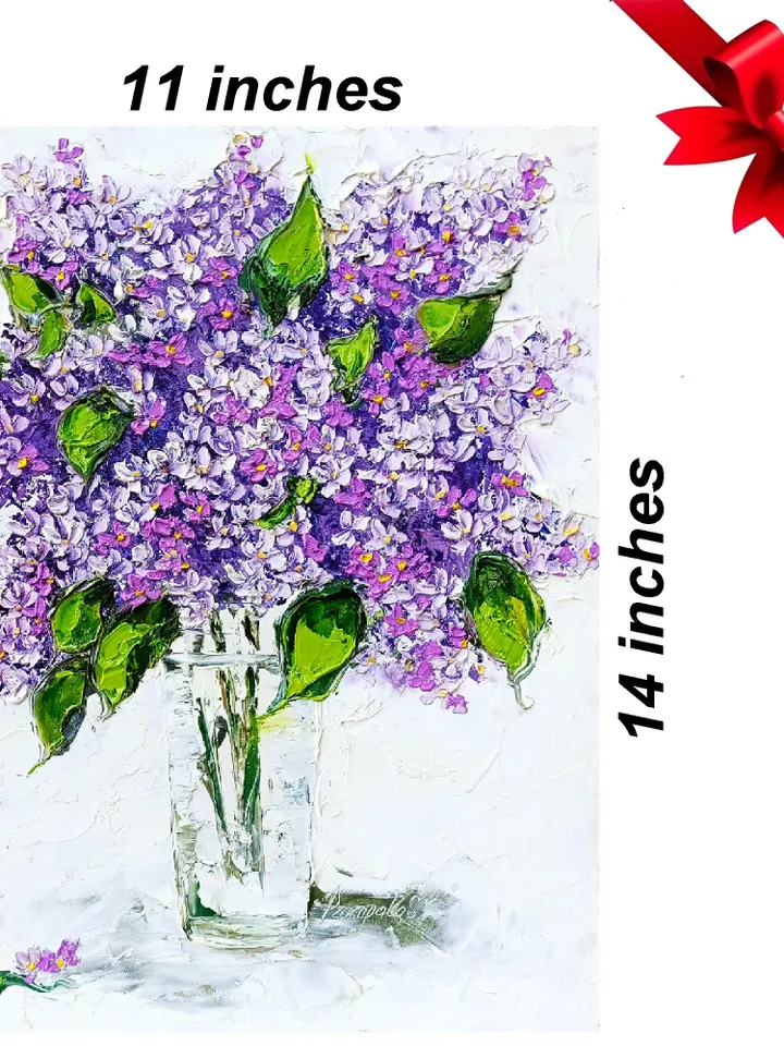 Lilac Painting Flower Original Art Impasto Oil Painting Art Lilac Flowers Painting Landscape 14 x 11 by ArtProkopaloSv