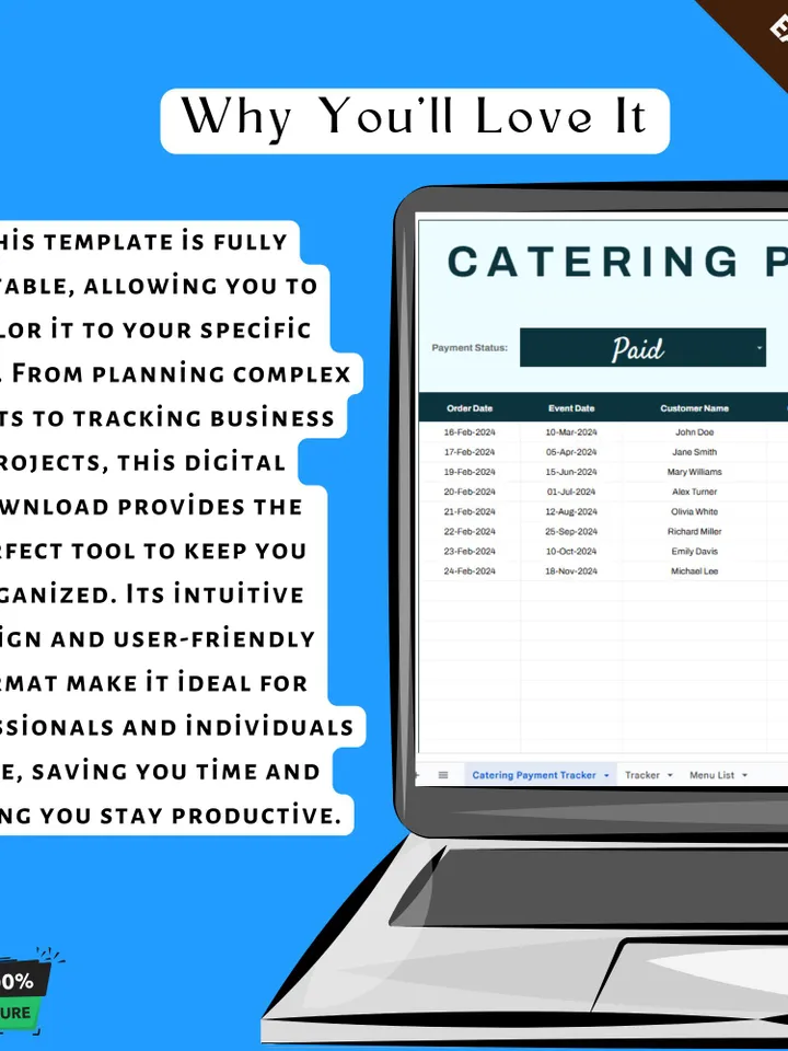 Catering Payment Tracker Template, Google Sheets, Event Payment Log, Editable Finance Tracking Sheet