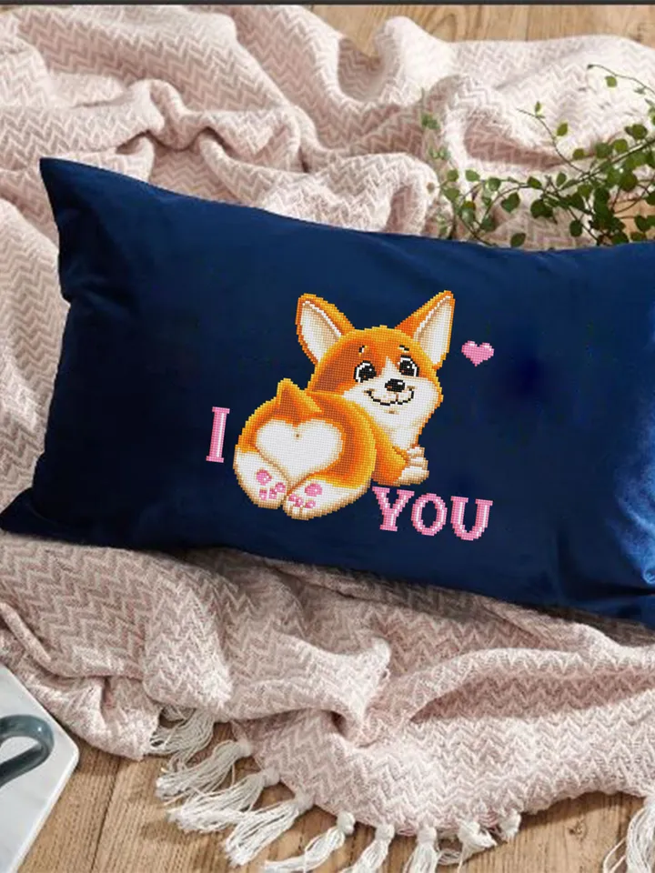Cute corgi cross stitch pattern download PDF, Dog cross stitch, I love you, Funny pet cross stitch, Dog lover gift, Corgi embroidery #K13