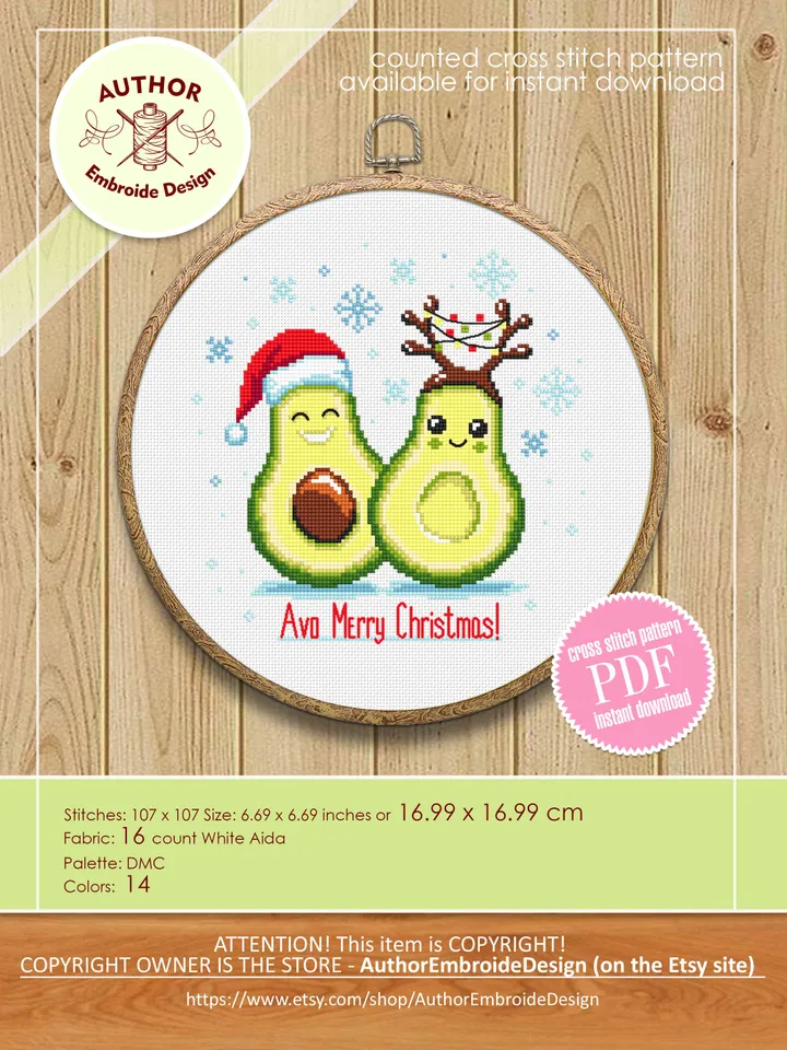 Avo Merry Christmas cross stitch pattern download PDF Funny Christmas avocado cross stitch, Holiday embroidery beginner, Kawaii avocado #N70