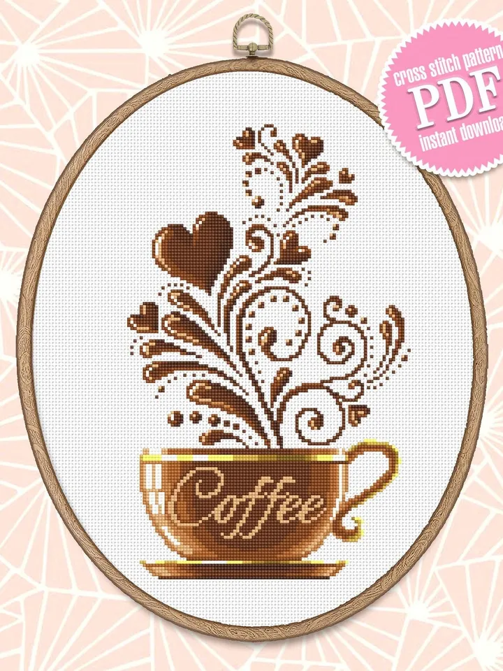 Coffee cross stitch pattern modern, Kitchen cross stitch, Cute cross stitch, Funny cross stitch, Awesome pattern, Instant download PDF #F1
