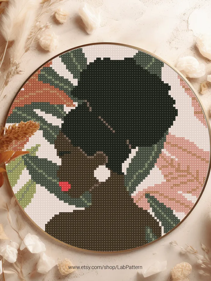 Bundle of 4 woman boho style cross stitch pattern Floral nature girl home decor counted chart gift DIY embroidery beginner instant PDF