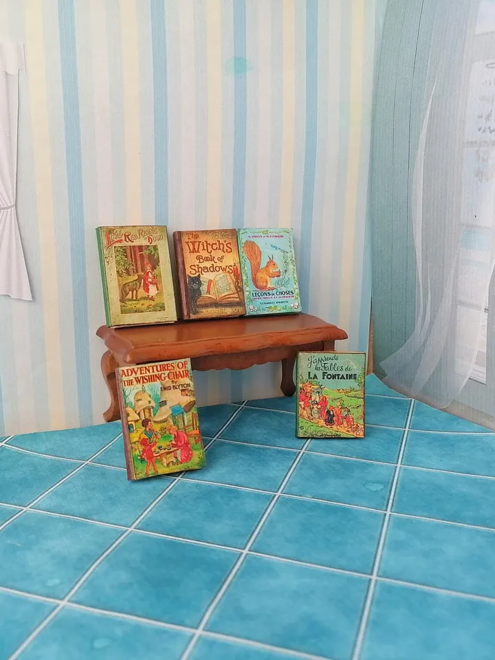 Dollhouse book set in 1:12 scale. Handmade.