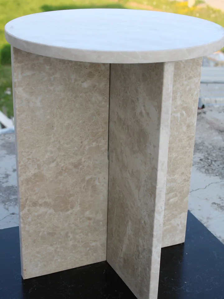 Beige Marble side table, end table, italian marble 100% handmade, coffe table 52 cm Height