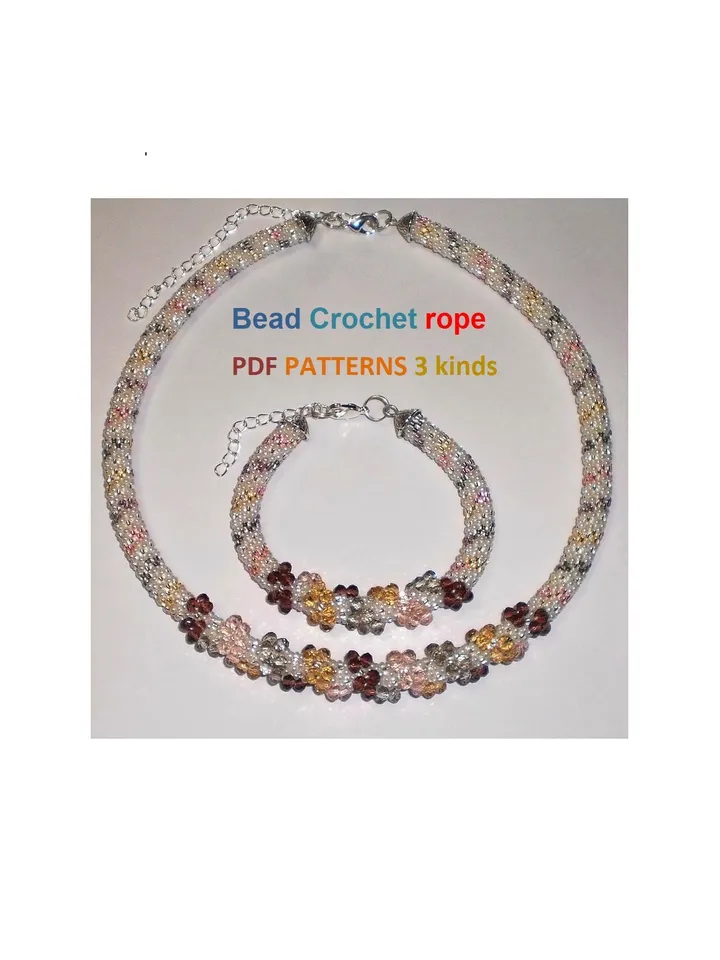 Slim Bead Crochet rope patterns, "Bows" necklace and bracelet, Slip Stitch, 3 Patterns, Instant Download, PDF fail
