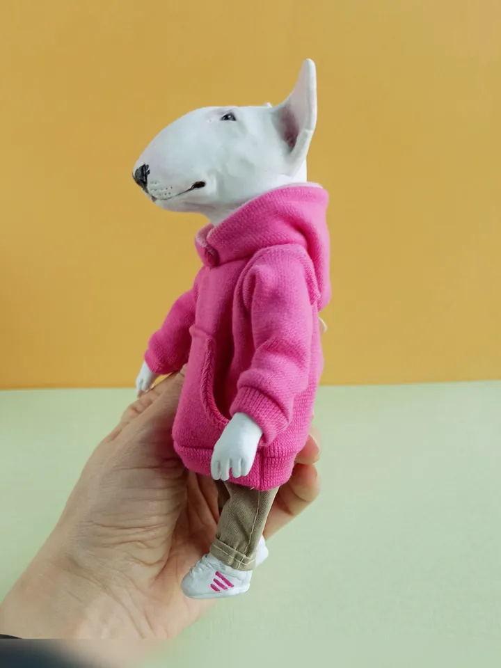 Bull Terrier doll in a pink sweater