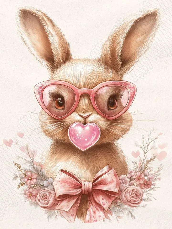 Retro Easter Bunny Blowing Bubble PNG, Vintage Happy Easter PNG, Funny Easter Bunnie Sunglasses Easter Holiday Sublimation Digital Download