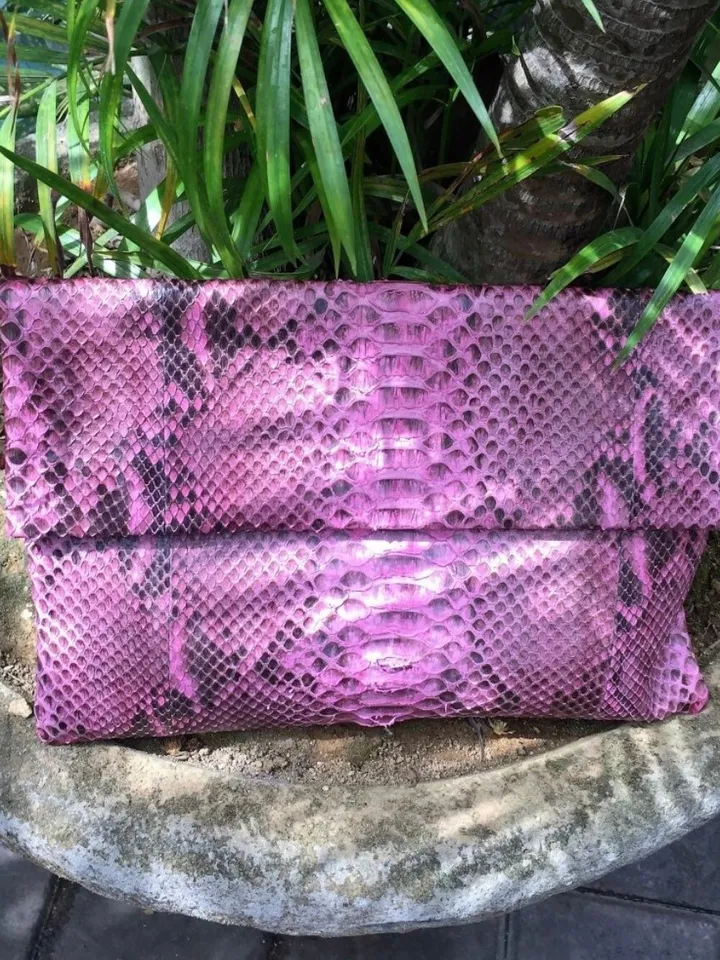 Big pink Envelope Genuine Python Skin Clutch | Exotic Leather Bag | Apple Macbook Air Lethaer Case | Large Unisex Snake Handmade flat Clutch