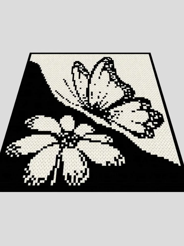 Loop yarn finger knitted Butterfly&Flower blanket pattern PDF