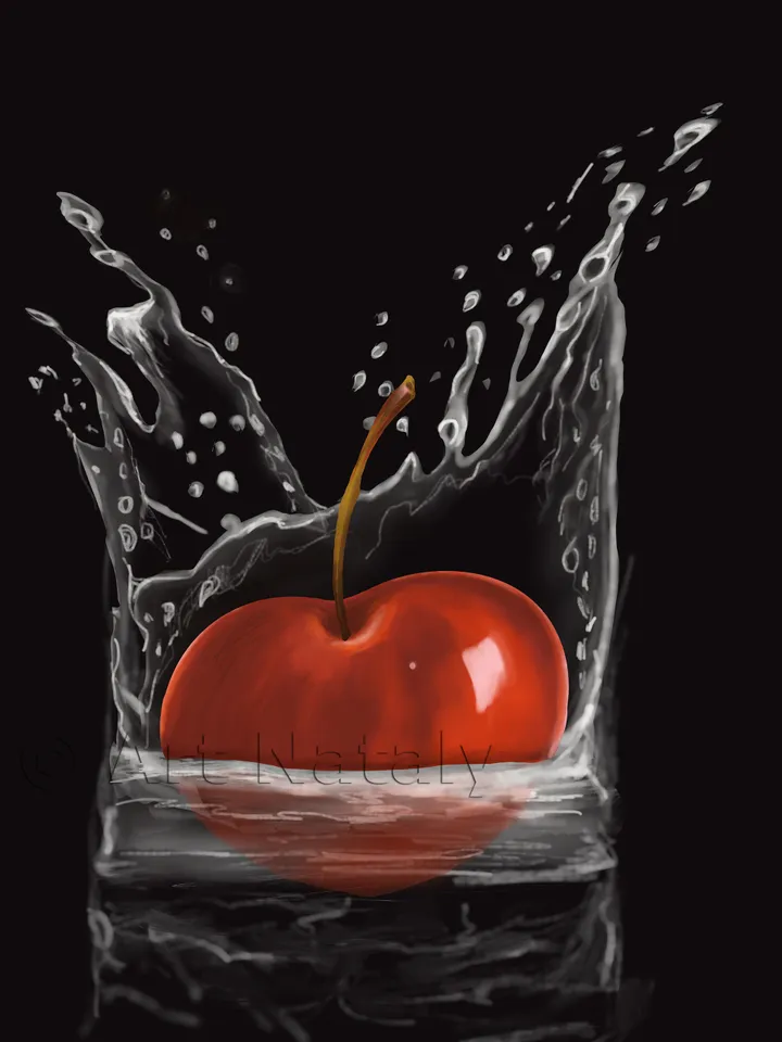 Cherry digital art illustration, Cherry painting aesthetic, Cherry drawing aesthetic