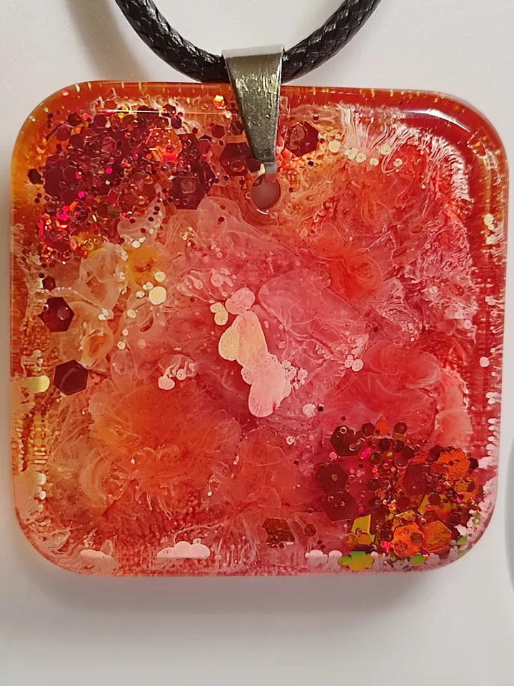 Elegant orange color pendant, epoxy resin pendant