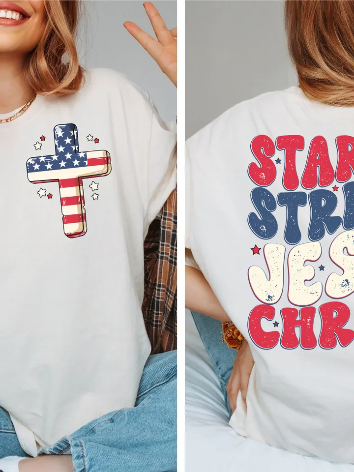 Stars & Stripes and Jesus Christ Png, Christian 4th of July sublimation, american flag png Patriotic png Memorial Day, Freedom America Png